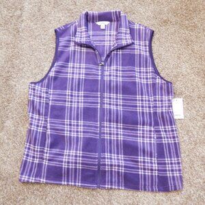 Ladies Purple and White Plaid Fleece Vest-NWT